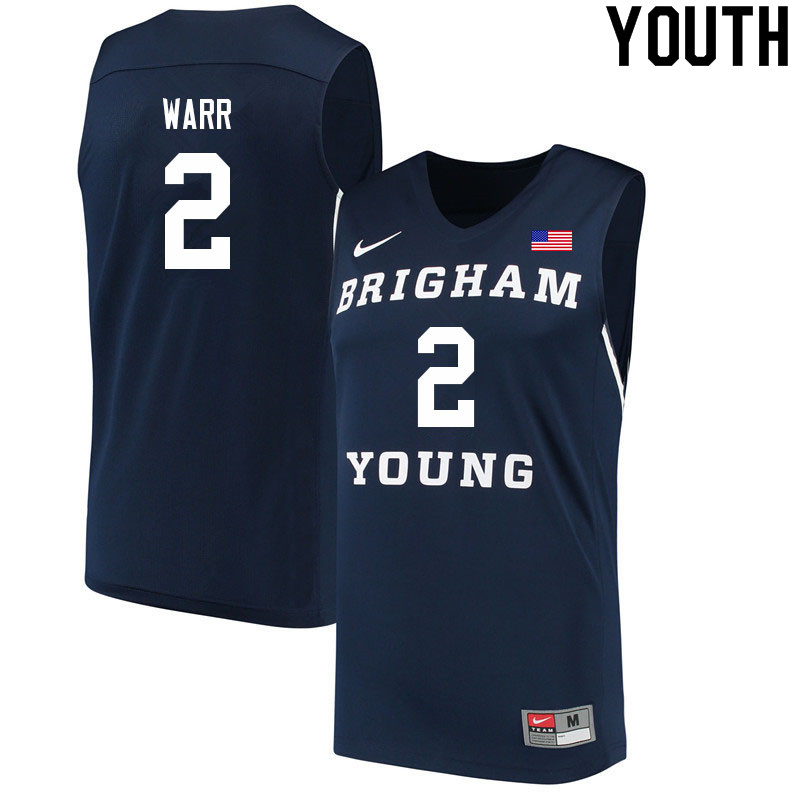 Youth #2 Brandon Warr BYU Cougars College Basketball Jerseys Sale-Navy